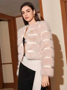 Anewsta Open Front Fuzzy Coat - Beige - View 4