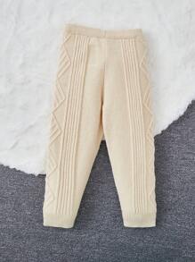 SHEIN Cô Gái Trẻ Cable Quần len - Màu be - Xem 2