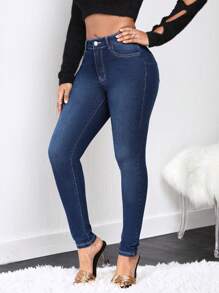 SHEIN SXY Women's Slim Fit Jeans - Dark Wash - View 2