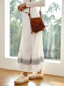 Soleia Falda en contraste con estampado geométrico bajo con fruncido