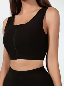 Zip-Up Shortened Shaping Tank Top - Black - View 5