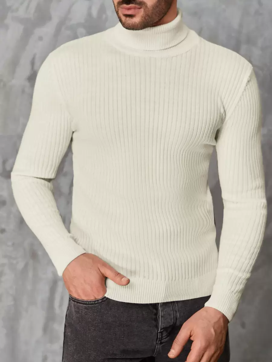 RueChic Men's Slim Fit Turtleneck Sweater - Apricot - View 1