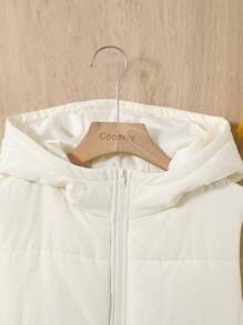 SHEIN Teen Girl 1pc Zip Up Hooded Vest Padded Coat - Beige - View 4