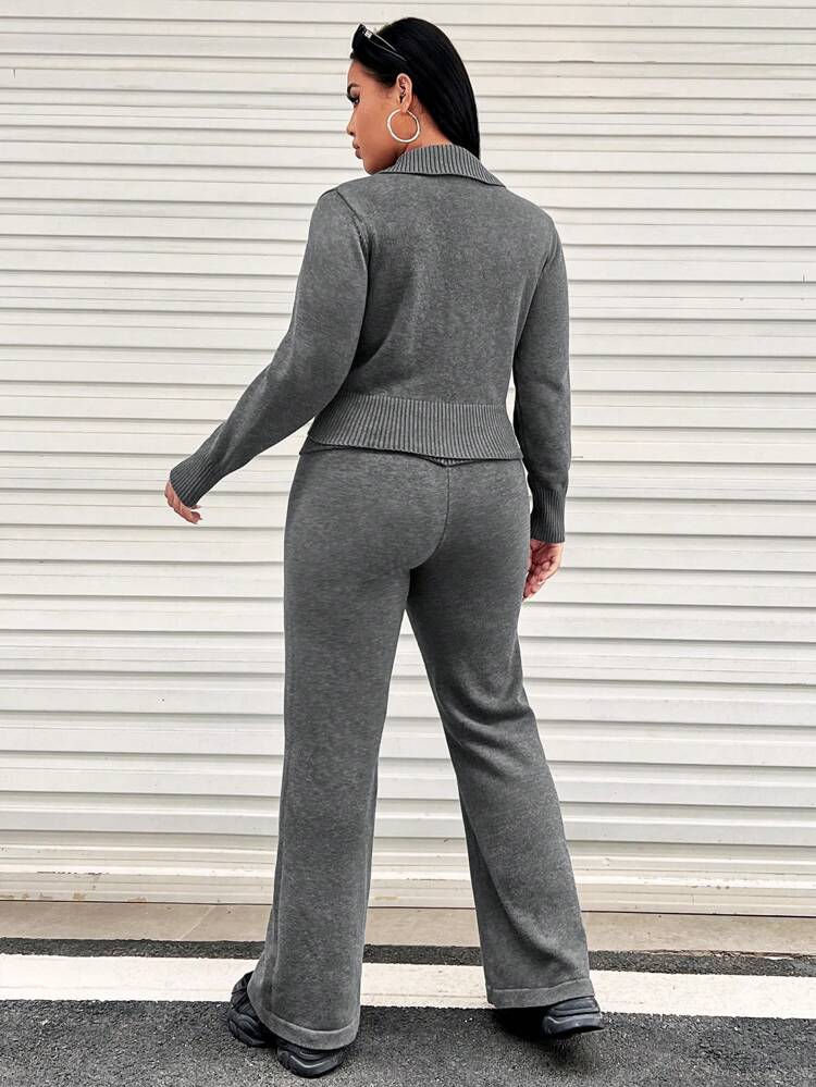 Plus Zip Up Cardigan & Knit Pants