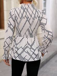 SHEIN Clasi Geo Print Flounce Sleeve Peplum Blouse - Multicolor - View 2