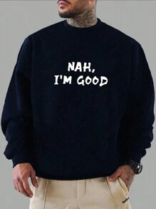 Manfinity Homme Men Plus Slogan Graphic Sweatshirt - Navy Blue - View 1