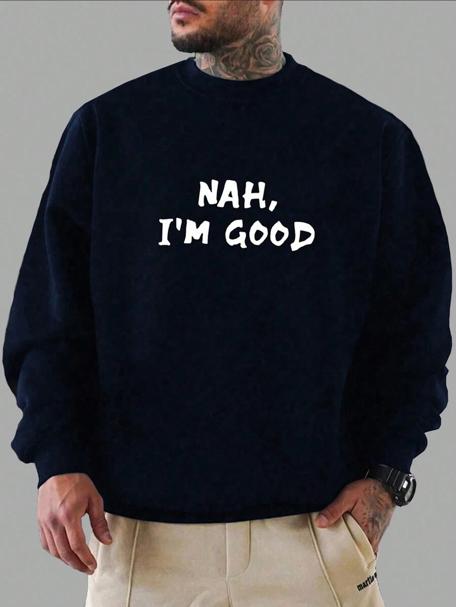 Manfinity Homme Men Plus Slogan Graphic Sweatshirt - Navy Blue - View 1