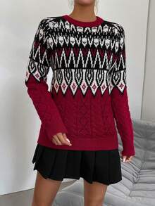 SHEIN Frenchy Mẫu Geo Tay Raglan Áo len - Nhiều màu - Xem 4