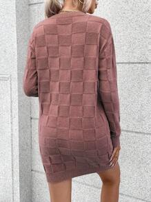 SHEIN Unity Solid Drop Shoulder Sweater Dress Without Belt - Red Violet - View 2