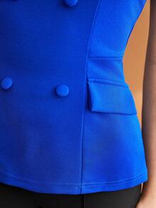 BizChic Button Front Flap Detail Tube Top - Blue - View 3