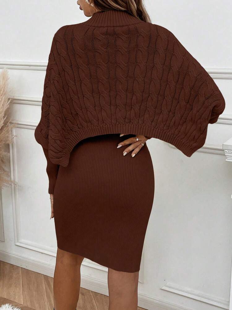 Cable Knit Batwing Sleeve Sweater & Knit Dress