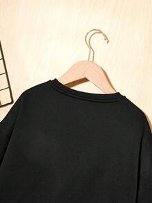 Cô gái Tween Pha lê Đồ họa Trái tim & Chữ cái Thả vai Áo nỉ - màu đen - Xem 4