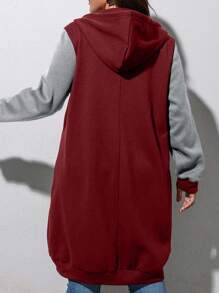 Calvaya 大码撞色落肩抽绳拉链卫衣 - 酒紅色 - 查看 2