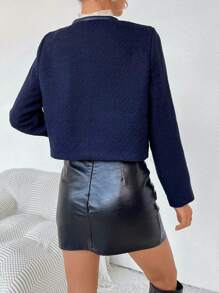 SHEIN Privé Buckle Detail Dual Pocket Tweed Overcoat - Navy Blue - View 2