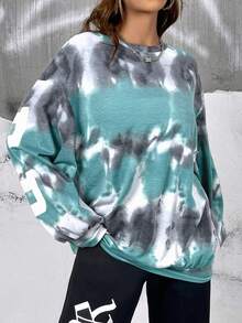 SHEIN EZwear Tie Dye Letter Graphic Drop Shoulder Sweatshirt - Multicolor - View 3