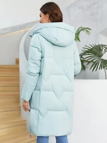Zip Up Drawstring Hem Hooded Padded Coat - Mint Green - View 4