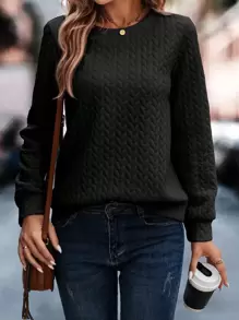 SHEIN Essnce Solid Button Back Sweatshirt - Black - View 6