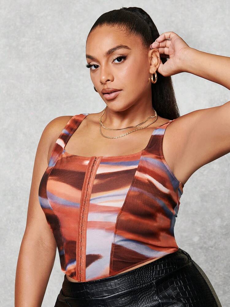 Plus Allover Print Hook and Eye Top