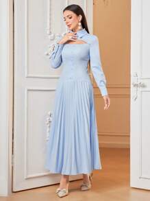 Modelyn Cutout Front Pleated Hem Shirt Dress
