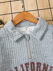 SHEIN Young Boy Letter Graphic Half Zipper Placket Sweatshirt & Sweatpants