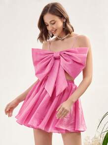 Enchnt Big Bow Front Cami Top & Flare Skirt - Pink - View 5