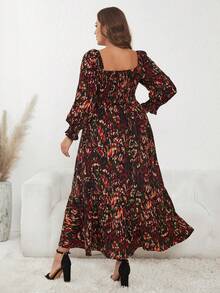 SHEIN Clasi Plus Allover Print Square Neck Ruffle Hem Dress