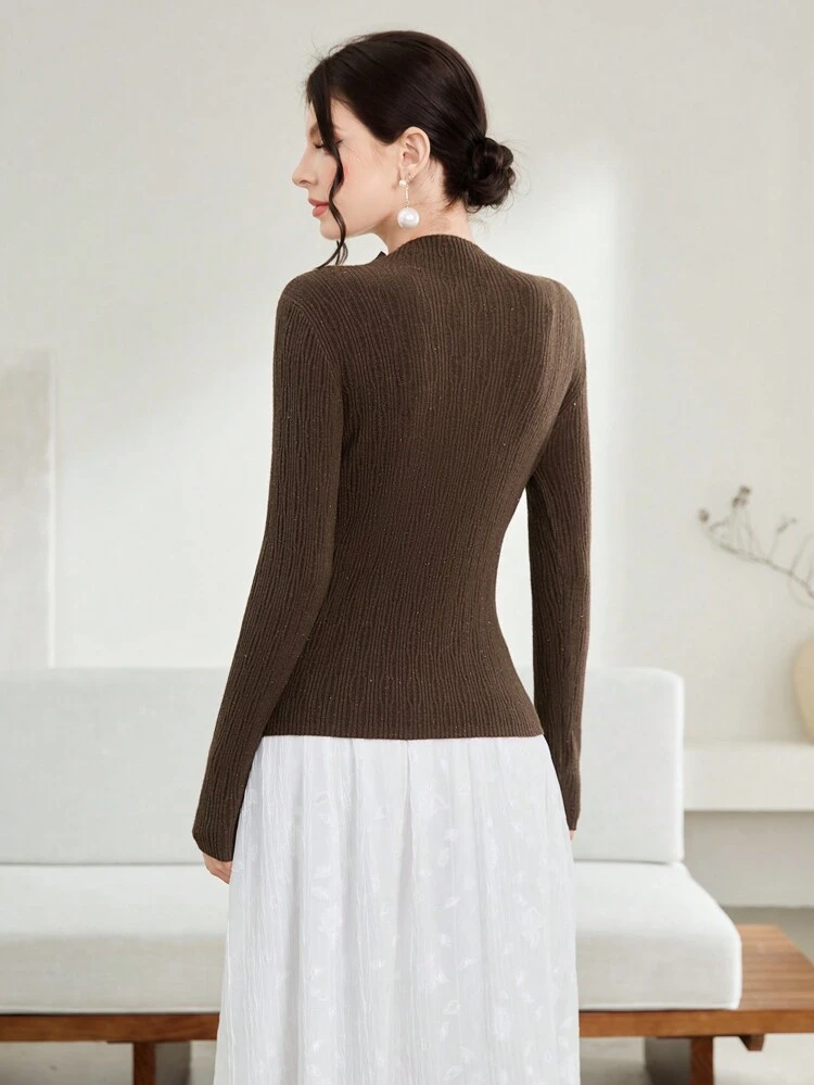 Solid Mock Neck Knit Pullover Fall Winter Sweater