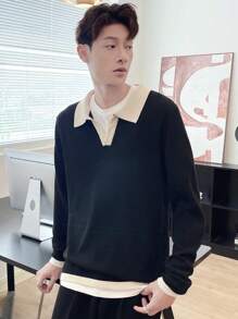 Claim Dot Men's Turn-down Collar Sweater - Black - View 6