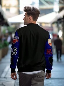 Manfinity EMRG Nam Plus Đồ họa Chữ cái Khối màu Áo khoác bomber - Nhiều màu - Xem 2