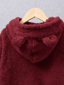 SHEIN Conjunto informal de 2 piezas para niño preadolescente con sudadera con capucha de forro polar con parches y pantalones jogger - Burdeos - Ver 4