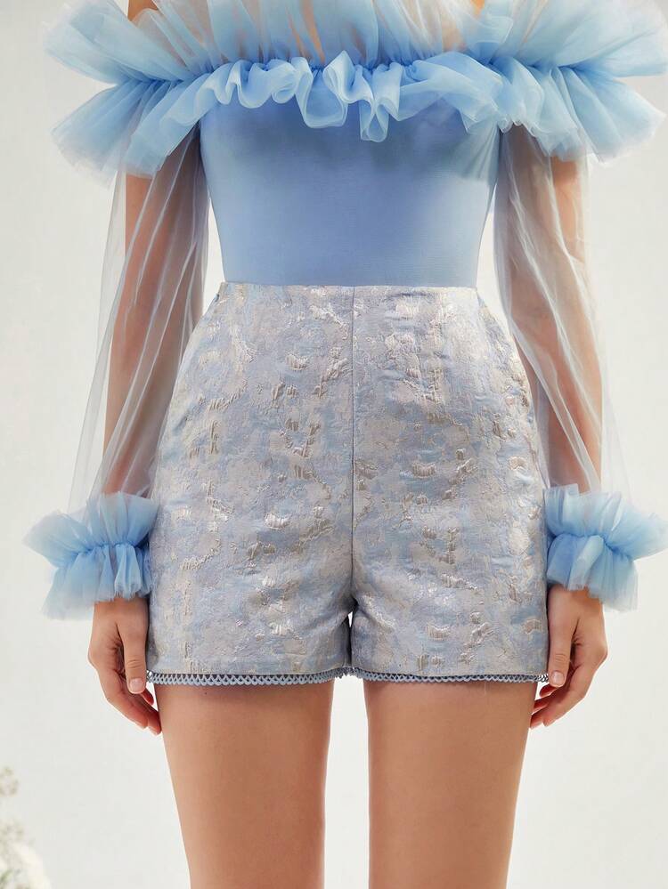 Guipure Lace Hem Jacquard Shorts