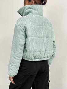 Chiquease Zip Up Corduroy Padded Padded Coat Clothes Winter Fall Cloth For Women - Green - View 2