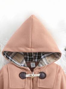 SHEIN 男嬰格紋內襯連帽粗呢大衣 - 杏色 - 查看 3