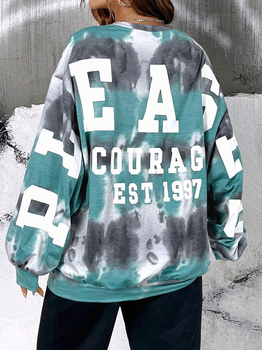 SHEIN EZwear Tie Dye Letter Graphic Drop Shoulder Sweatshirt - Multicolor - View 1