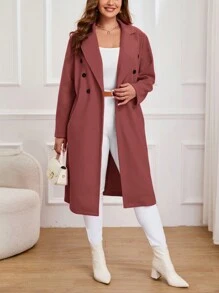 SHEIN Essnce 大碼西裝領雙排釦花呢外套 - 粉色 - 查看 3