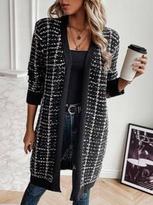 SHEIN Essnce Áo Cardigan họa tiết kẻ caro thiết kế thường ngày - Nhiều màu - Xem 5