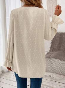 EMERY ROSE 圓點荷葉袖鬱金香下擺襯衫 - 杏色 - 查看 2