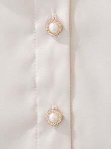 SHEIN Young Girl Contrast Lace Ruffle Trim Flounce Sleeve Shirt - Beige - View 4