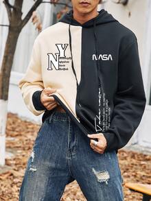 Manfinity Nam Plus Hai âm Đồ họa Khẩu hiệu Dây rút Hoodie - Nhiều màu - Xem 5