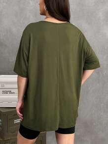 SHEIN EZwear 大尺碼t恤 - 軍綠色 - 查看 2