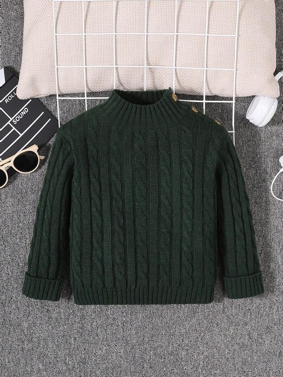SHEIN Trẻ Con trai Cổ giả Xoắn Dan Áo len - màu xanh lá - Xem 1