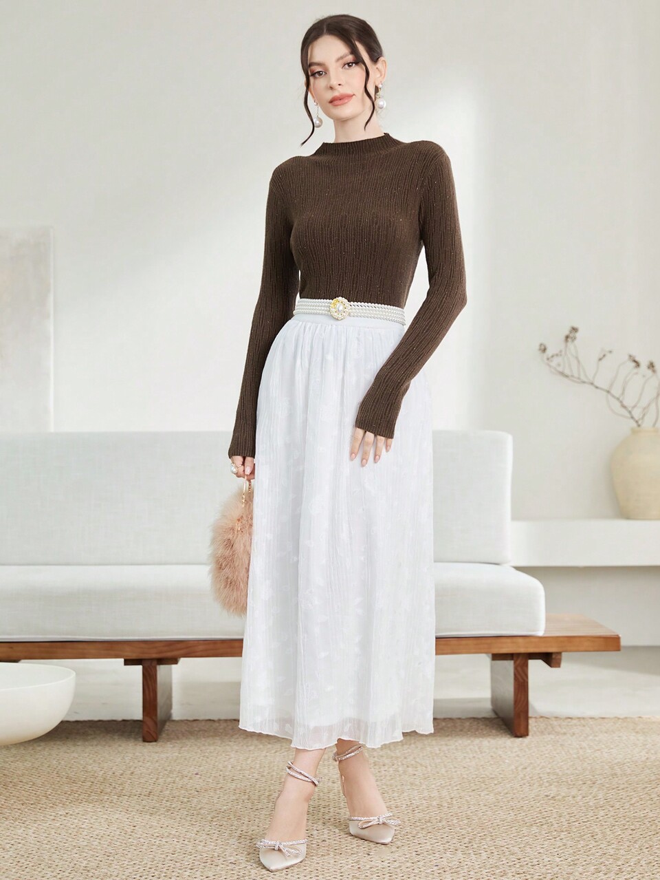 Solid Mock Neck Knit Pullover Fall Winter Sweater