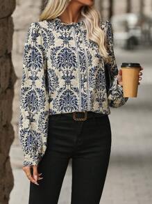 SHEIN LUNE 滿版印花褶邊襯衫 - 彩色 - 查看 6