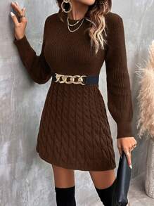 SHEIN Clasi 素色麻花編織毛衣洋裝