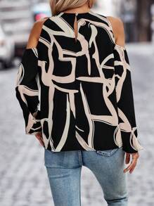 SHEIN LUNE Blusa De Hombro Caído Con Estampado Aleatorio Para Mujer - Negro - Ver 2