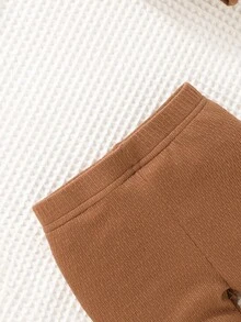 Baby Girl Waffle Knit Quarter Button Tee & Sweatpants - Brown - View 6