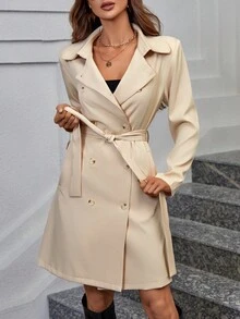 SHEIN Frenchy Đôi ngực Thắt lưng áo - Màu Khaki - Xem 2