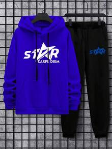 Manfinity Homme 男士字母圖案抽繩連帽衫和運動褲 - 彩色 - 查看 2