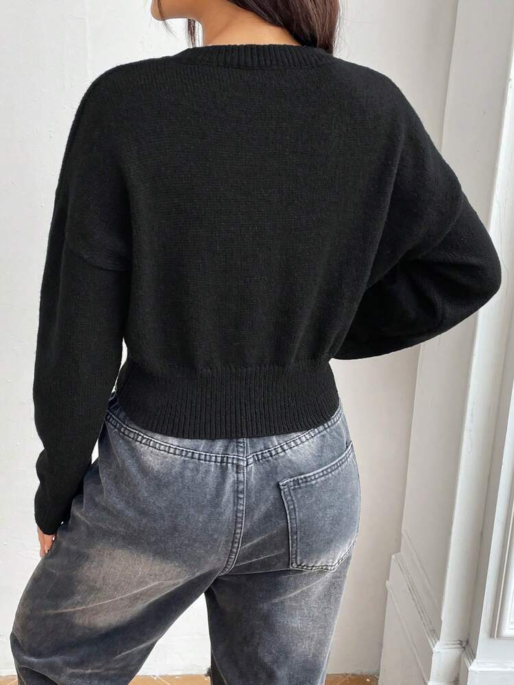 Floral Pattern Drop Shoulder Fringe Trim Knit Pullover Fall Winter Sweater