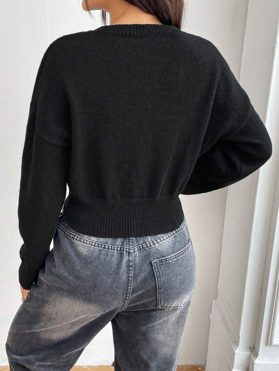 Floral Pattern Drop Shoulder Fringe Trim Knit Pullover Fall Winter Sweater